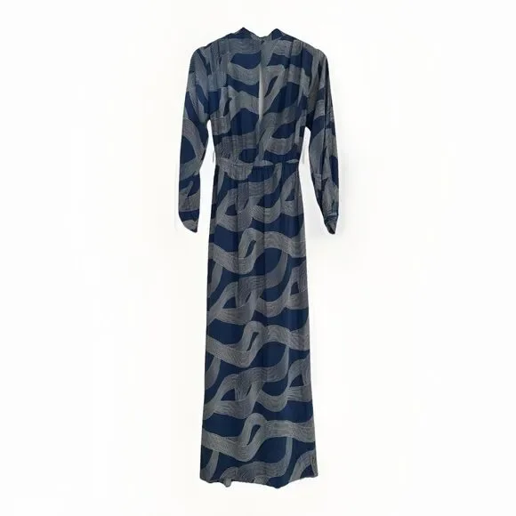 Dress Forum Los Angeles Dress Boho Hippie Wrap Blue And White V-neck Maxi Sz S - Picture 2 of 14